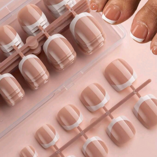 24 PCS French Press On Nails Toe nails Brown[With Glue Stickers Nail File]