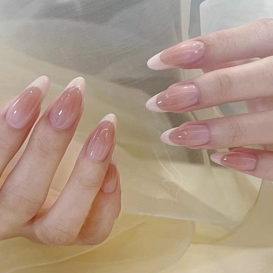24pcs French Tip Almond Press On Nails [ with glue stickers]