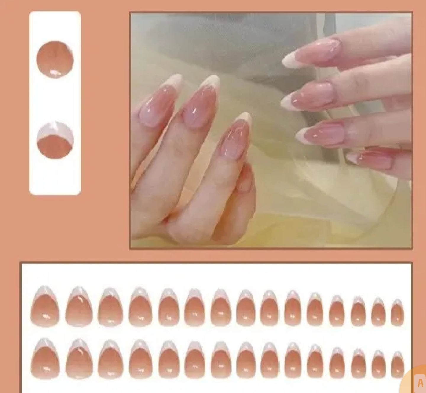 24pcs French Tip Almond Press On Nails [ with glue stickers]