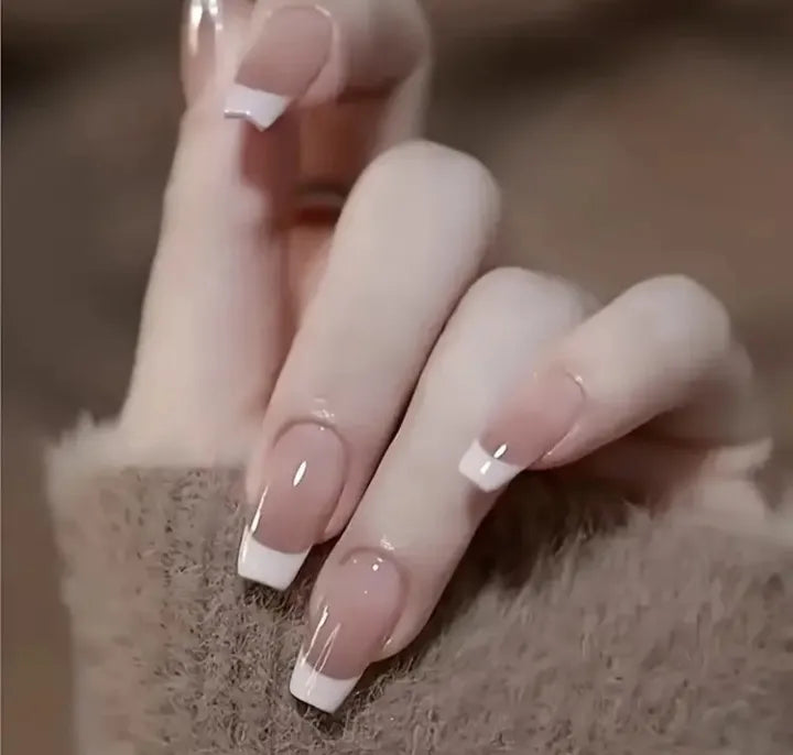 24 pcs French Milk Tea Nude Press On nails [With Glue Stickers Nail File]