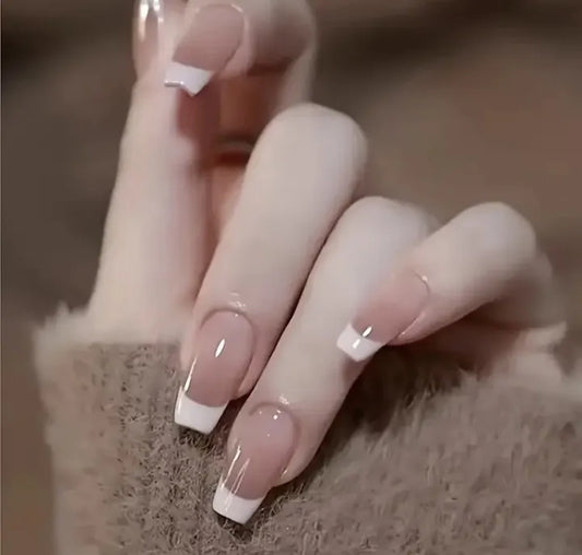 24 pcs French Milk Tea Nude Press On nails [With Glue Stickers Nail File]