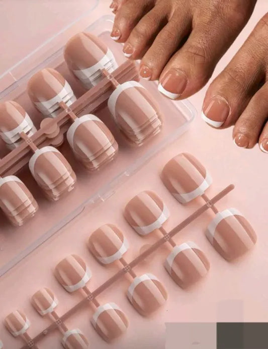 24 PCS French Press On Nails Toe nails Brown[With Glue Stickers Nail File]