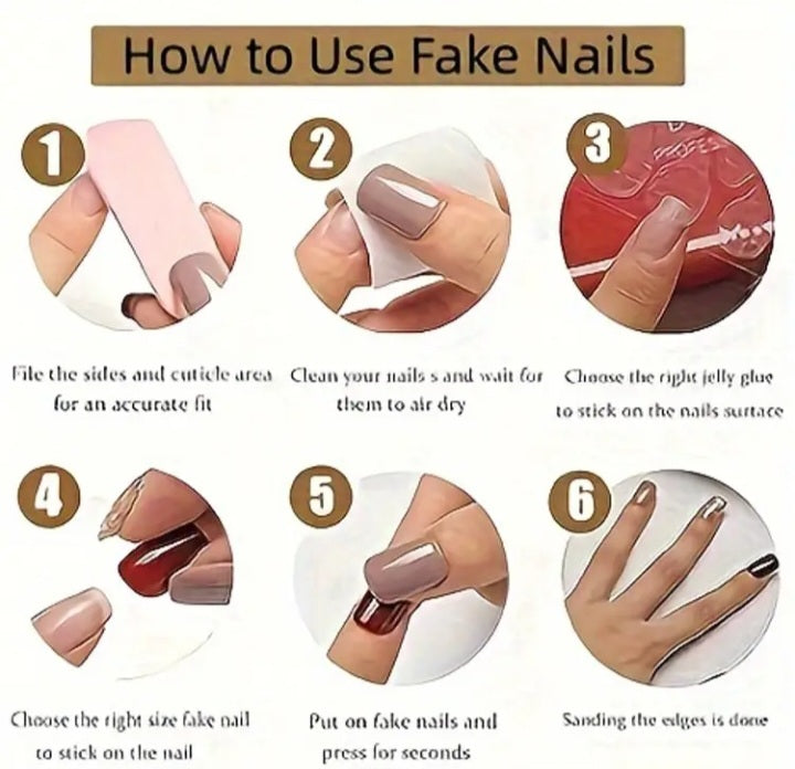 24 PCS French Press On Nails Toe nails Brown[With Glue Stickers Nail File]