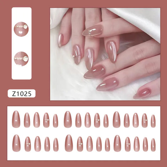24 Pcs Cat eye Rhinestones Almond Shape Press On Nails [with glue stickers]
