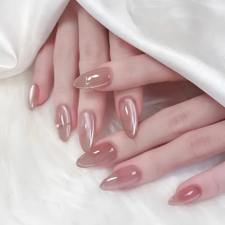 24 Pcs Cat eye Rhinestones Almond Shape Press On Nails [with glue stickers]