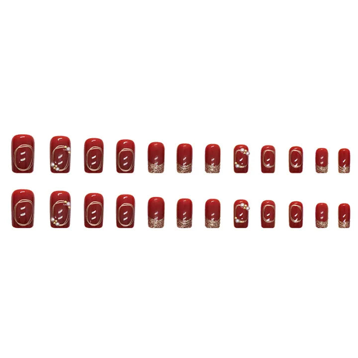 Gold Wine Red 24Pcs Press on Nails [with nail glue stickers ]