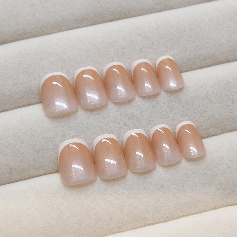 Glossy White French Press on Nails 24Pcs [ with glue stickers]
