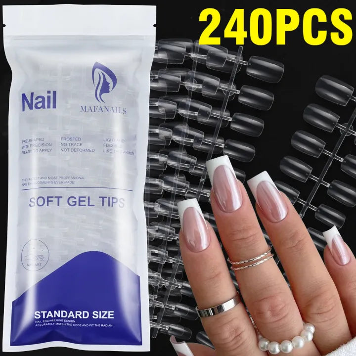 240 pcs Transparent Press on Nails Almond/Square/ Toes