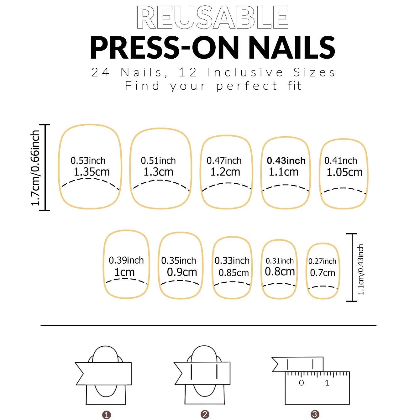 24 pcs square French press on nails [with nail glue sheet]