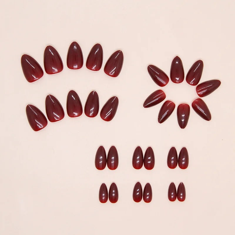 24pcs Burgundy Almond Press on Nails[with nail glue stickers and mini file]