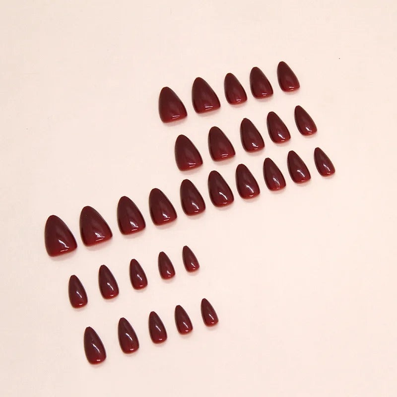 24pcs Burgundy Almond Press on Nails[with nail glue stickers and mini file]