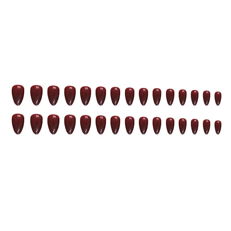 24pcs Burgundy Almond Press on Nails[with nail glue stickers and mini file]