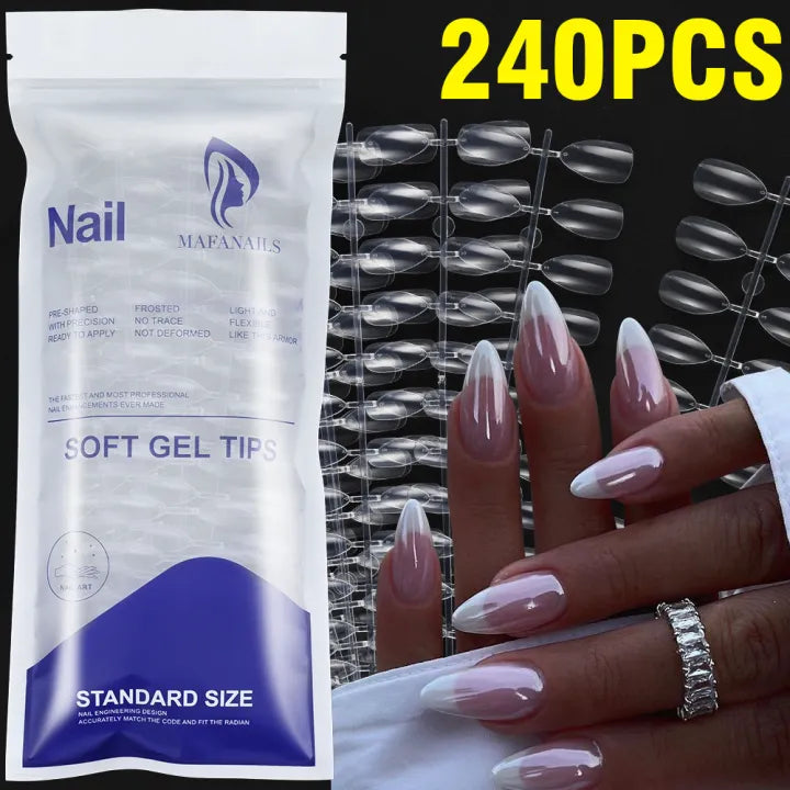 240 pcs Transparent Press on Nails Almond/Square/ Toes